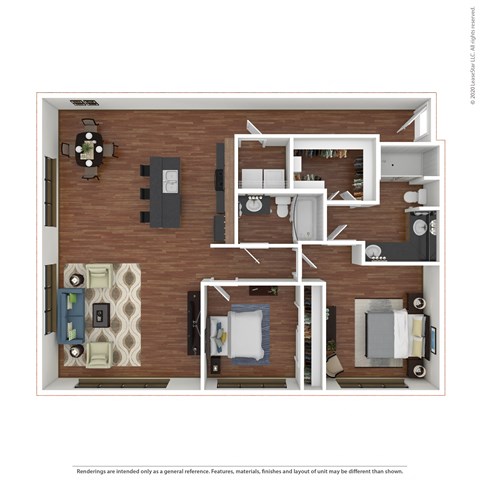 Floor plan for 2 beds, 2 baths, 1328 sqft